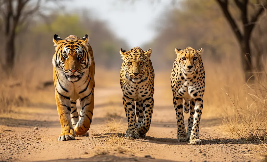 Three big cats safari — tiger, leopard and cheetah tracking in Kuno and Madhav National Park